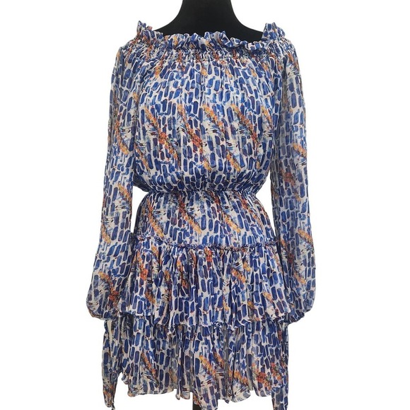 Caroline Constas For Intermix Off the Shoulder‎ Blue Pattern Dress Size P/XS - Picture 2 of 6